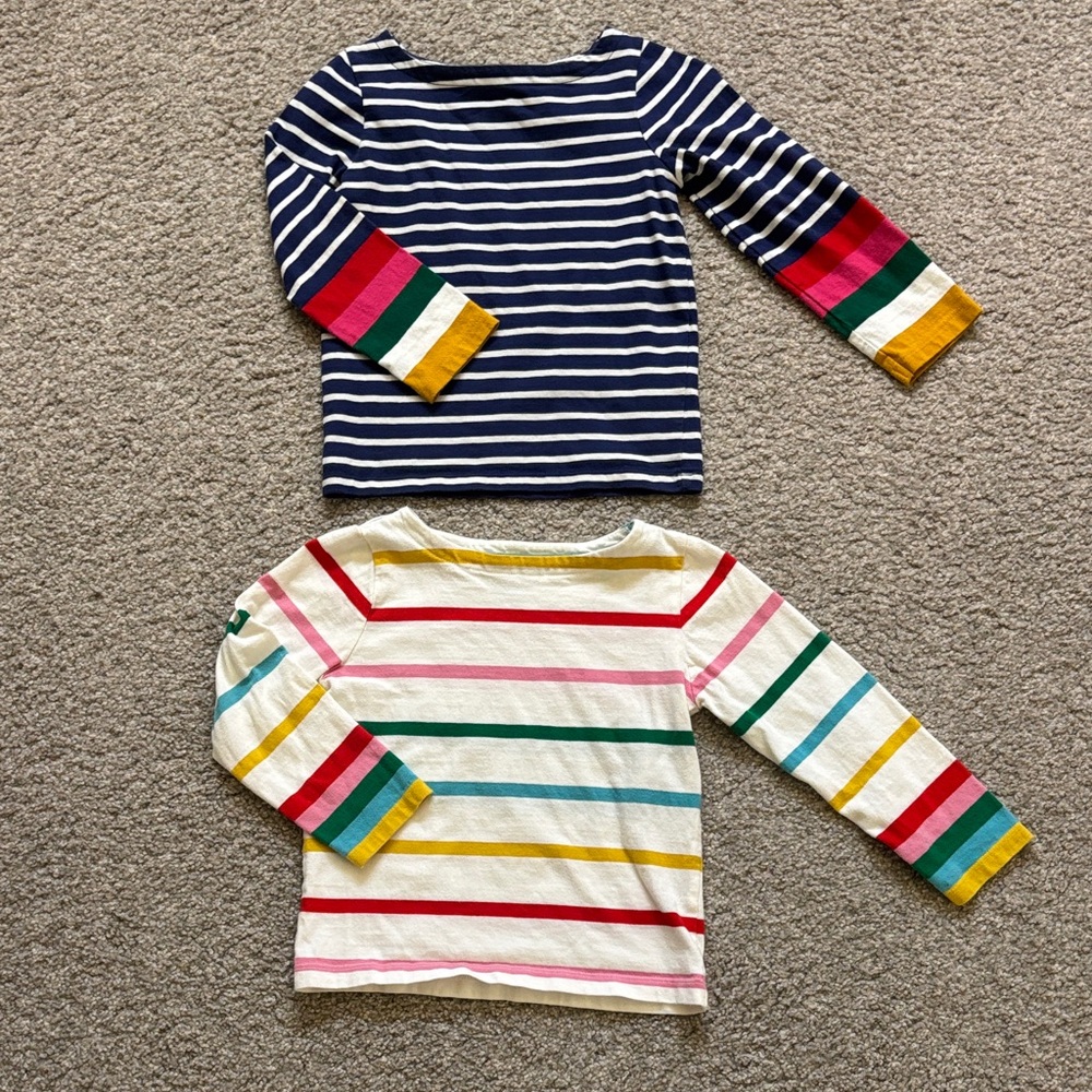 Mini Boden 2 Navy & White and Cream Multicolor Stripe Long Sleeve Tops! 3-4Y